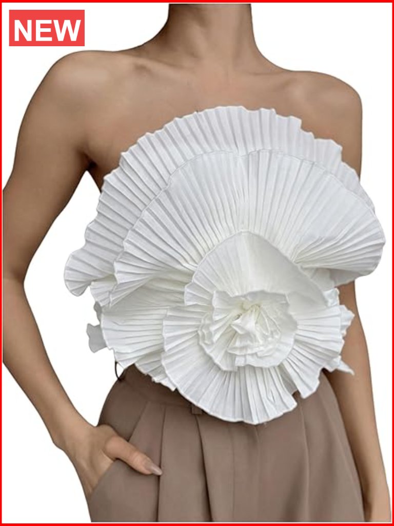 3d Flower Decor Strapless Sleeveless Bandeau Crop Tube Top